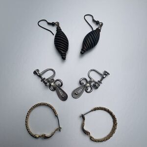 Vintage SET of 3 PAIRS of Varied Metalwork earrings, Unmarked